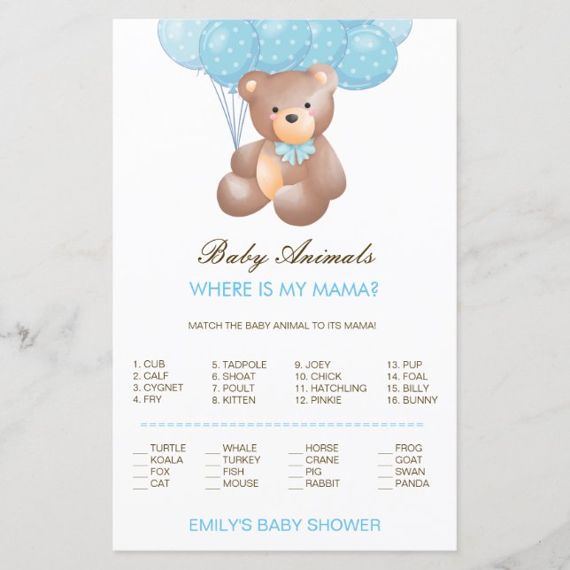 Editable Baby Animal Match, Where is Mama w Answer (Front)