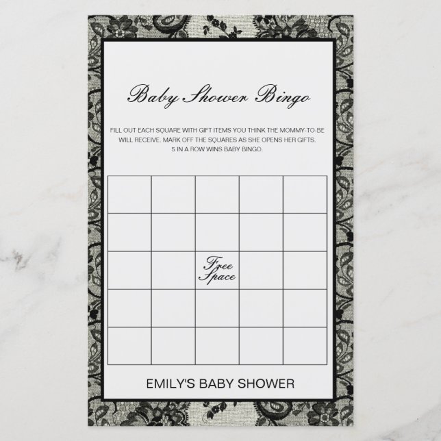 Editable Baby Bingo Baby Shower Game PRINTED (Front)