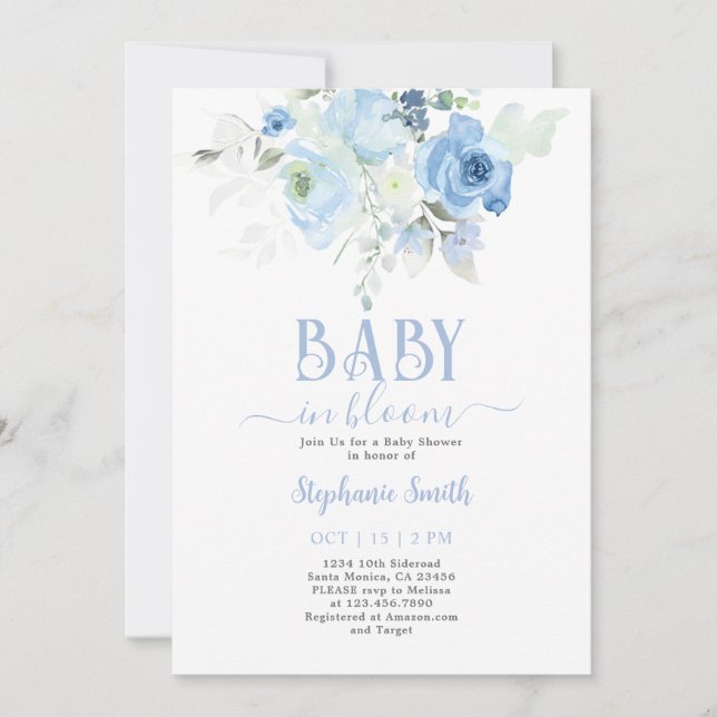 Editable Baby in Bloom Boy Baby Shower Invitation (Front)