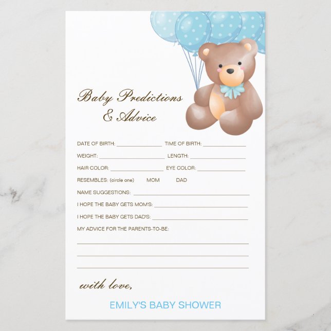 Editable Baby Prediction and Advice Baby Shower (Front)