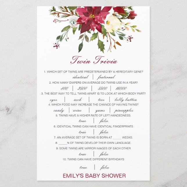 Editable Baby Twin Trivia Baby Shower with Answer (Front)