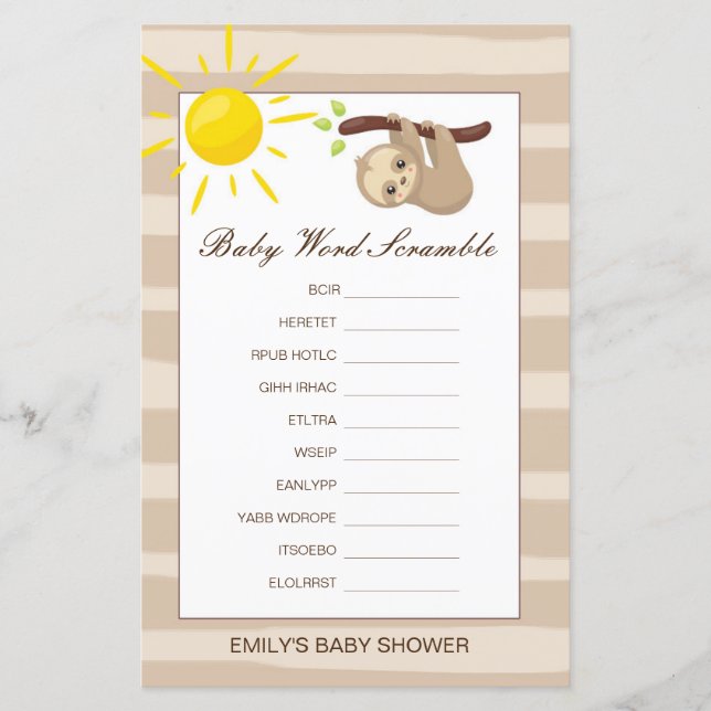 Editable Baby Word Scramble with Answer (Front)