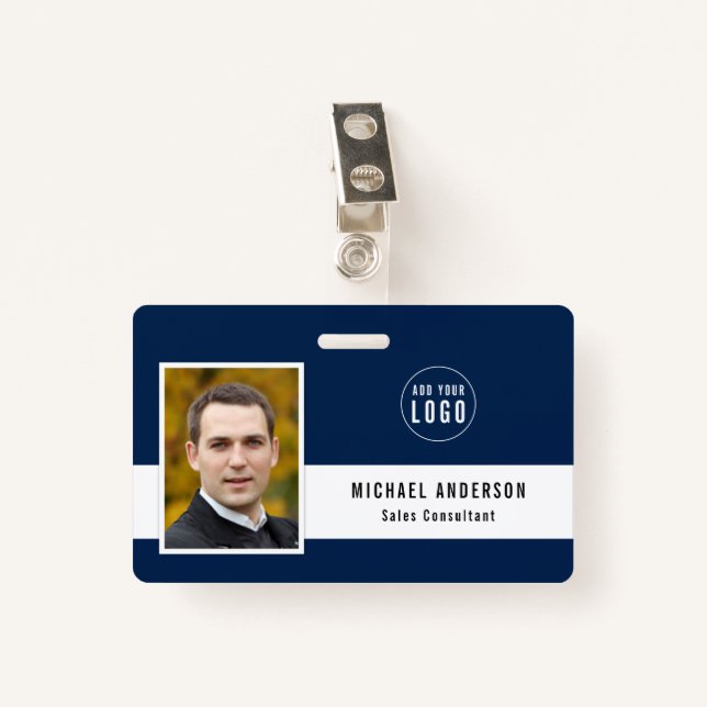 Editable Background Colour Add Your Logo Photo Nam ID Badge (Front with Clip)