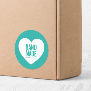 Editable Background Colour Handmade Modern Heart Classic Round Sticker