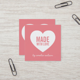 Editable Background Colour Made with Love Heart Square Business Card