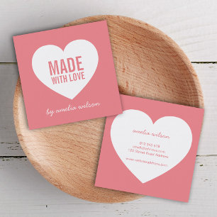 Editable Background Colour Made with Love Heart Square Business Card