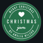 EDITABLE Background Colour Merry Christmas Jam  Classic Round Sticker<br><div class="desc">Round Modern Bold "Merry Christmas Jam" sticker featuring a heart and double border in white against a background colour that is editable (click customise and change background colour). It's perfect for labelling what you've made. Personalise it by replacing the placeholder text. For more options such as to change the background...</div>