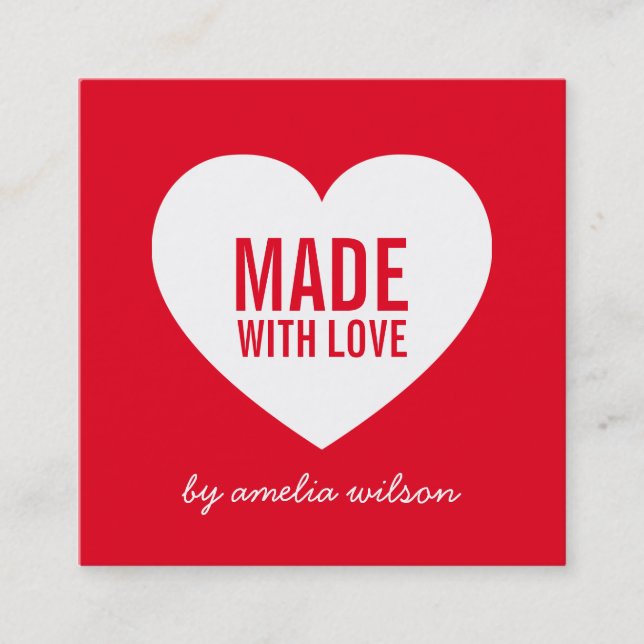 Editable Background Colour Modern Made with Love Square Business Card (Front)