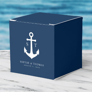 Editable Background Colour Monogram Anchor Wedding Favour Box