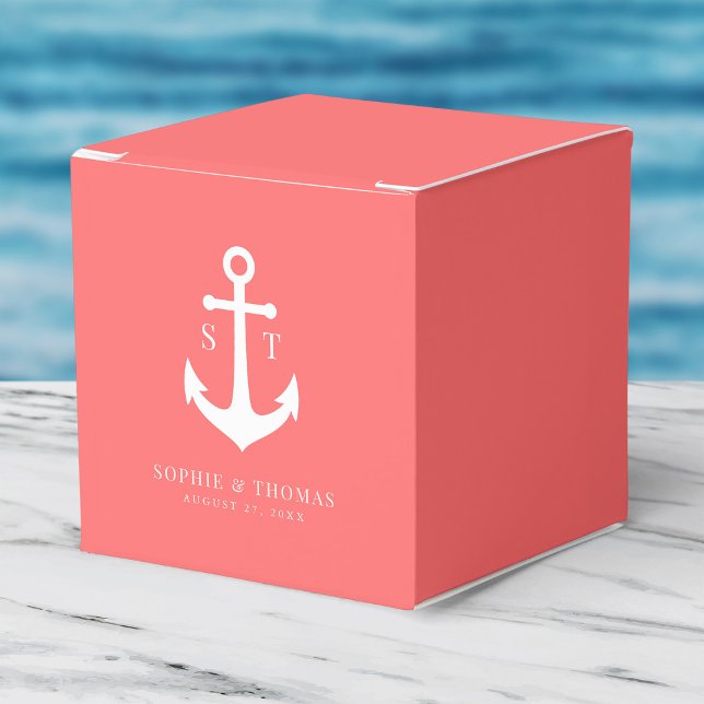 Editable Background Colour Monogram Anchor Wedding Favour Box (Creator Uploaded)