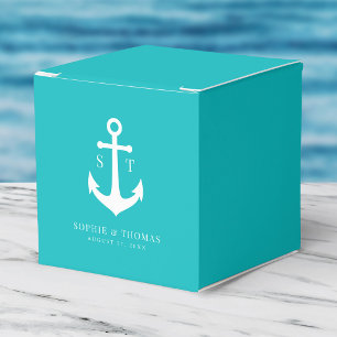 Editable Background Colour Monogram Anchor Wedding Favour Box