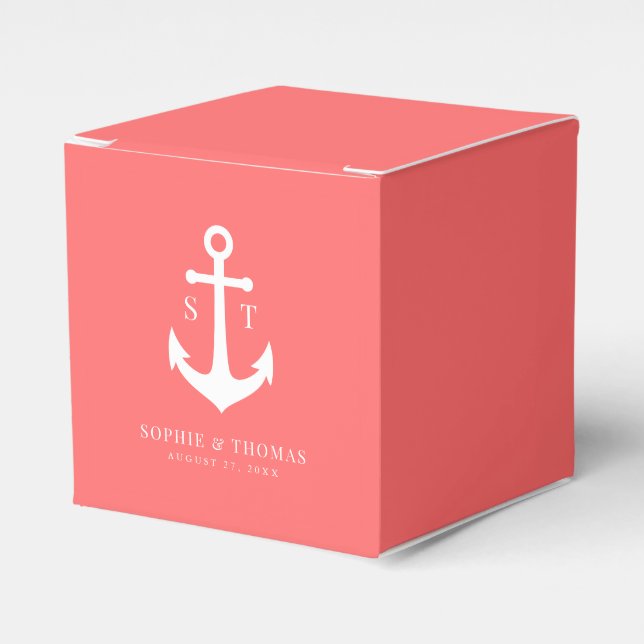 Editable Background Colour Monogram Anchor Wedding Favour Box (Front Side)