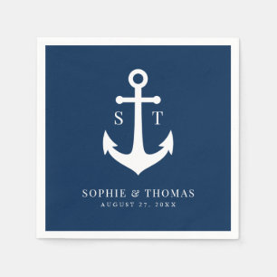 Editable Background Colour Monogram Anchor Wedding Napkin