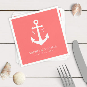 Editable Background Colour Monogram Anchor Wedding Napkin