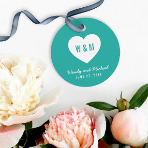 Editable Background Colour Monogram Heart Wedding Favour Tags