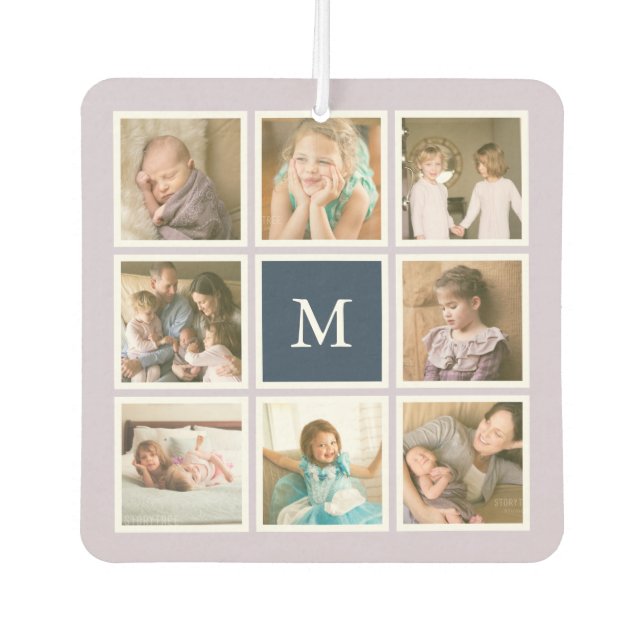 Editable Background Colour Monogram Photo Collage Car Air Freshener (Front)