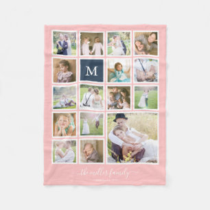 Editable Background Colour Monogram Photo Collage Fleece Blanket