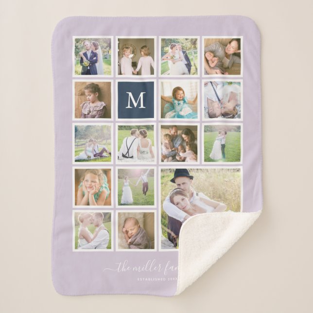 Editable Background Colour Monogram Photo Collage Sherpa Blanket (Front)