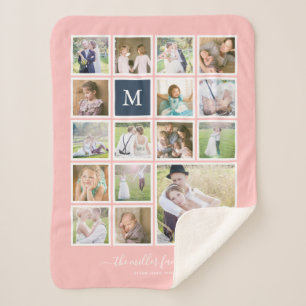 Editable Background Colour Monogram Photo Collage Sherpa Blanket