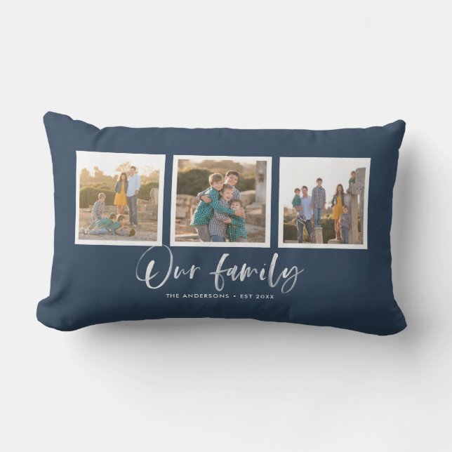 Editable Background Colour Our Family Photo Collag Lumbar Cushion (Front)