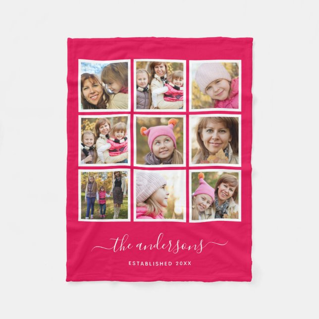 Editable Background Colour Photo Collage Script Fleece Blanket (Front)