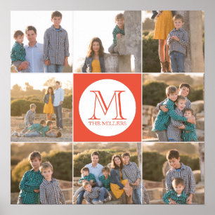 Editable Background Colour Round Monogram Photo Poster