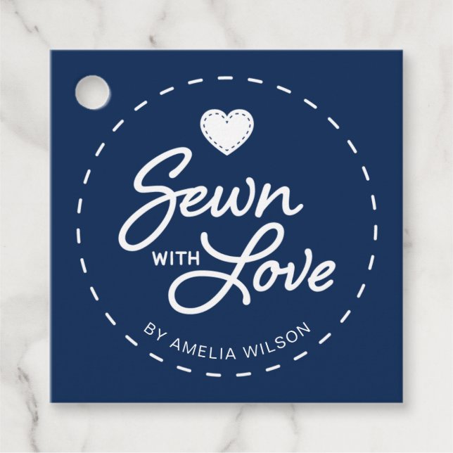 EDITABLE Background Colour Sewn with Love Tag (Front)