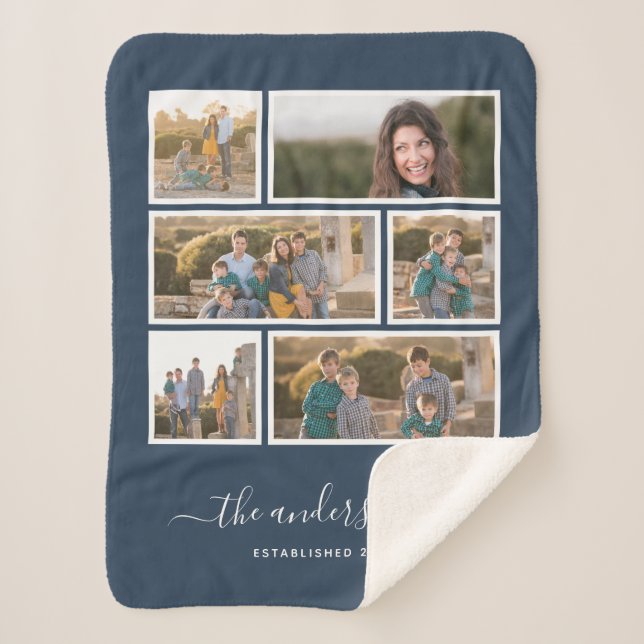 Editable Background Colour Six Photo Collage Sherpa Blanket (Front)