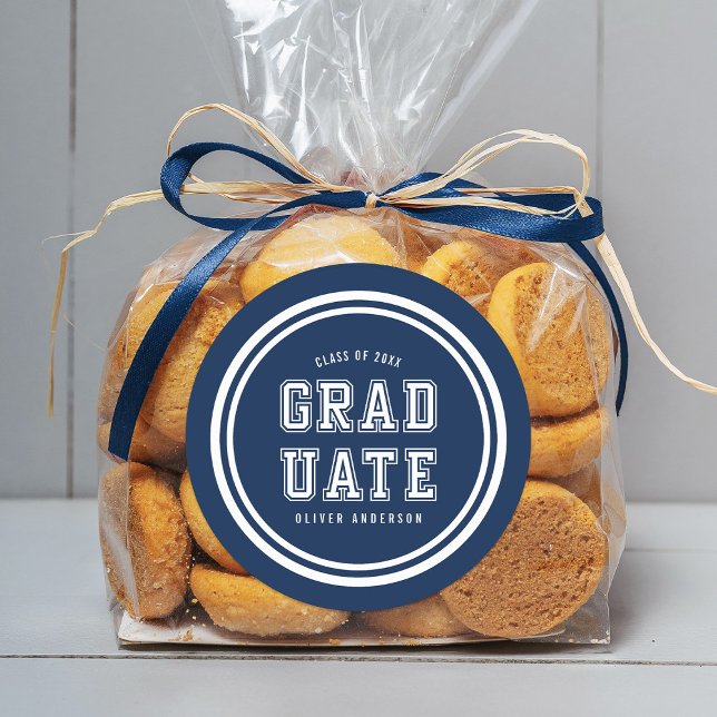 Editable Background Colour Varsity Graduate Classic Round Sticker (Creator Uploaded)