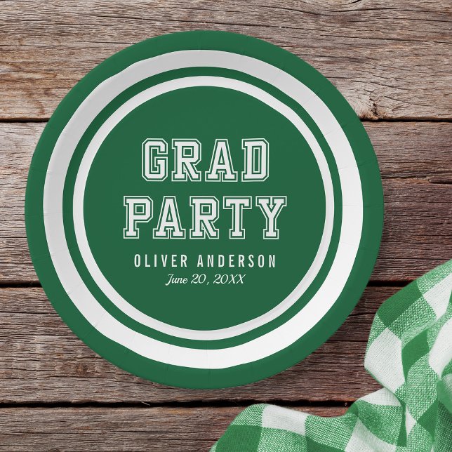 Editable Background Colour Varsity Graduation Paper Plate (Creator Uploaded)