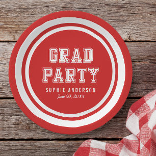 Editable Background Colour Varsity Graduation Paper Plate