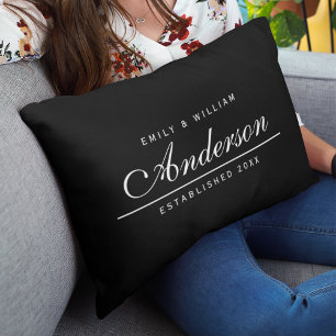 Editable Background Colour Wedding Family Name Lumbar Cushion