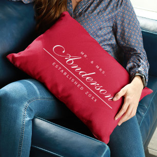 Editable Background Colour Wedding Mr and Mrs Name Lumbar Cushion