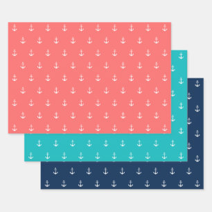 Editable Background Colour White Anchor Nautical Wrapping Paper Sheet