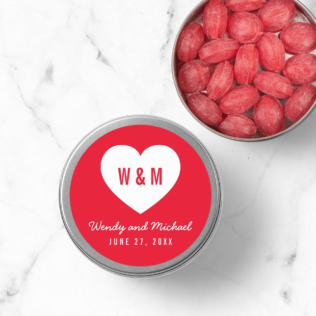 Editable Background Monogram Heart Modern Wedding Classic Round Sticker (Creator Uploaded)