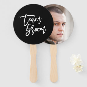 Editable Background White Brush Script Team Groom Hand Fan