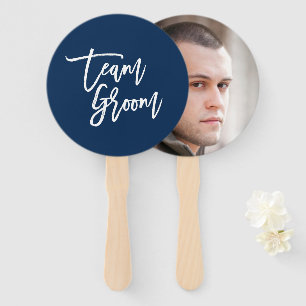 Editable Background White Brush Script Team Groom Hand Fan