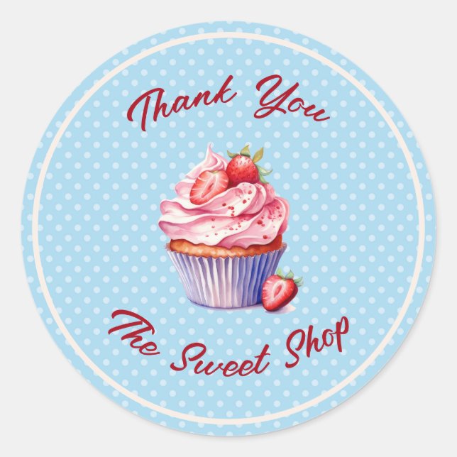 Editable Bakery Thank You Stickers | Cupcake Logo  (Front)