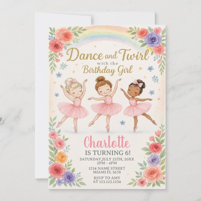 Editable Ballerina Birthday Invitation for Girls (Front)