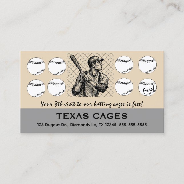 Editable Baseball Batting Cages Loyalty Card (Front)