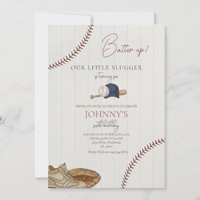 Editable Baseball Birthday Invitation (Front)