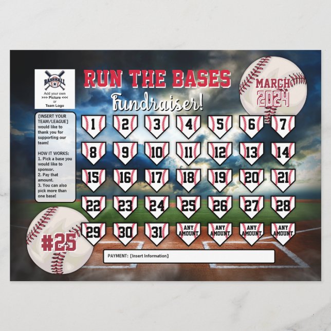 Editable Baseball Calendar Fundraiser Flyer Invitation (Front)