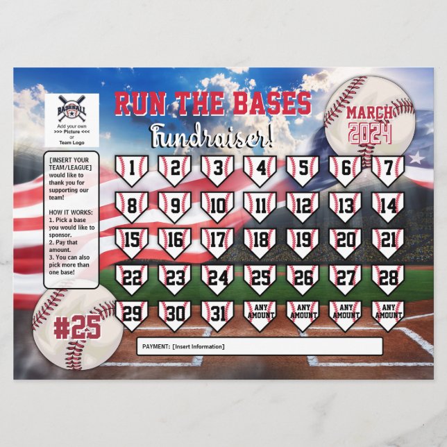 Editable Baseball Calendar Fundraiser Flyer USA Invitation (Front)