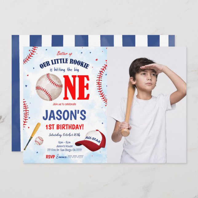 Editable Baseball Photo Invitation (Front/Back)