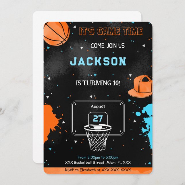 Editable Basketball Birthday Invitation (Front/Back)