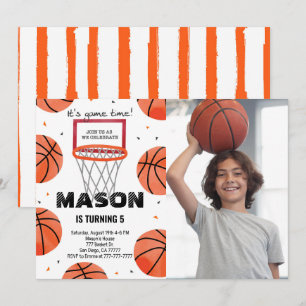 Editable basketball Birthday Photo Invitation