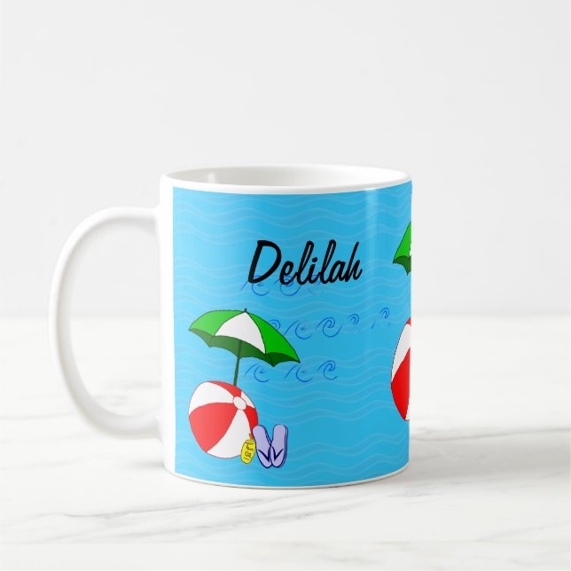 Editable Beach Ball Pool Umbrella Coffee Mug (Left)