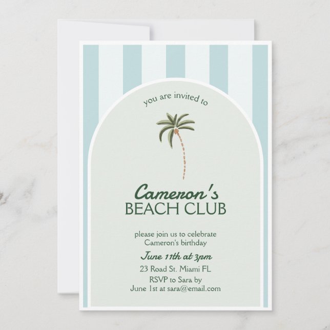 Editable Beach Club Cabana Invitation Birthday (Front)