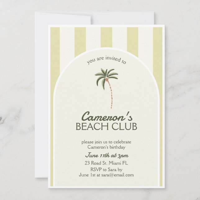 Editable Beach Club Cabana Invitation Birthday (Front)
