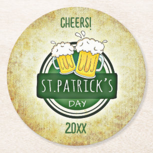 Editable Beer Steins St Patricks Day Round Paper Coaster